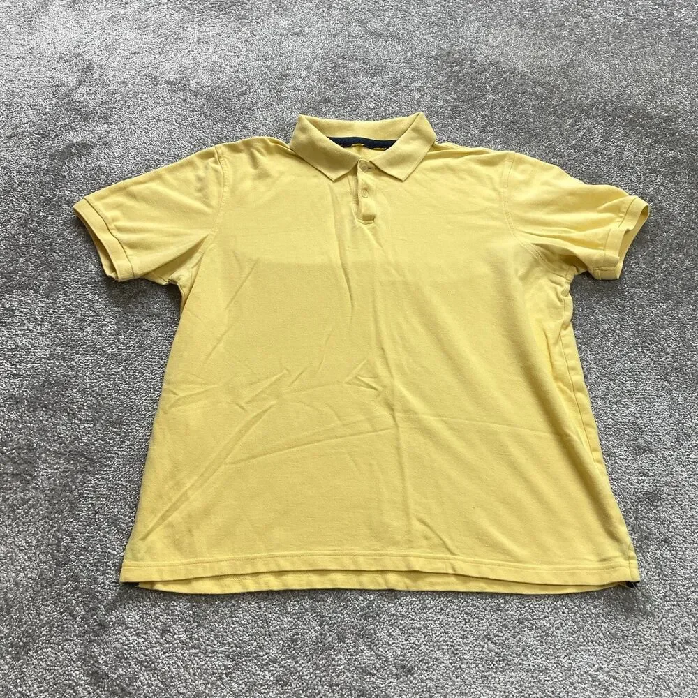 Golf Polo Shirt Mens Medium Yellow Rugby Cotton Collared Preppy Short Sleeve